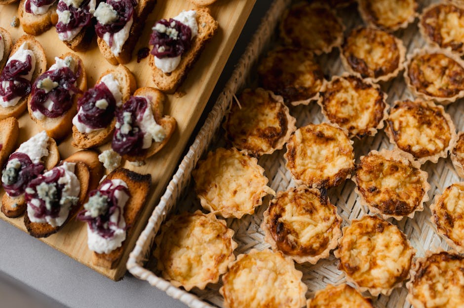 Elegant wedding catering hors d'oeuvres on a silver tray